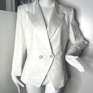 Bob Mackie Sz 14 White Rayon and Pearl Embroidered Tuxedo Jacket Blazer